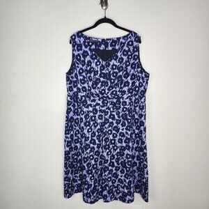Lafayette 148 New York V Neck Fit and Flare Dress Purple Cheetah Size 16